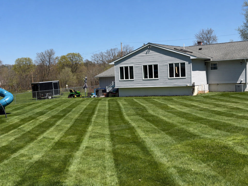 Beautiful residential lawn stripes created with Broominator